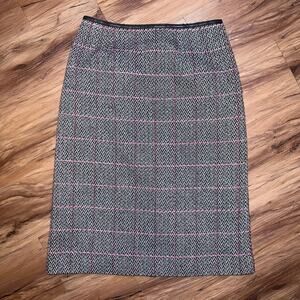 Vintage Talbots Gray Pink Plaid Pencil Skirt Classic Check Print Casual Size 4